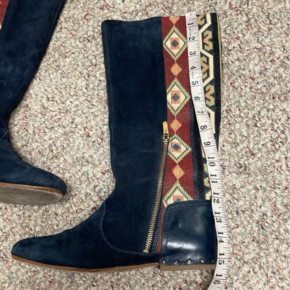 Sigerson Morrison suede western print boots with leather studded sock accent - Picture 12 of 14